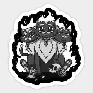 Kawaii Dark Pastel Cute Creepy 3 Headed Cat Skull Sticker